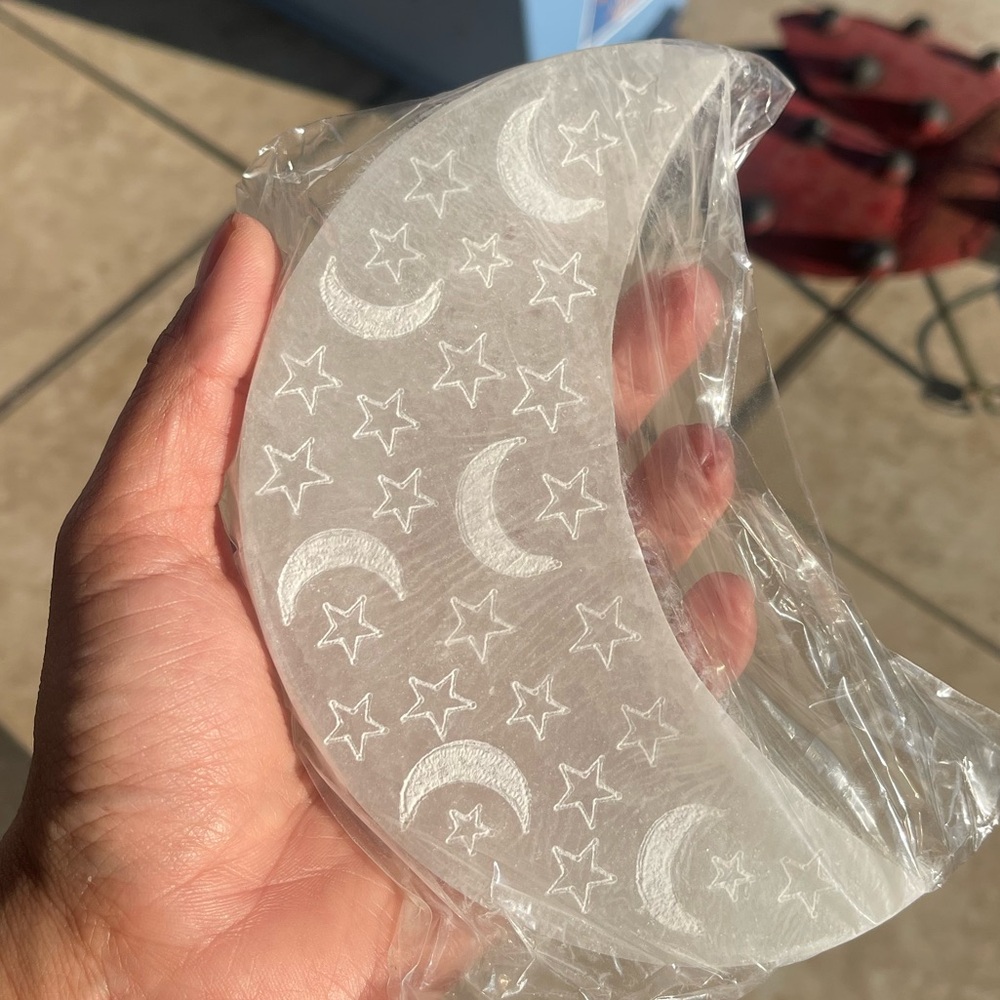 Selenite moon shaped charging plate-large